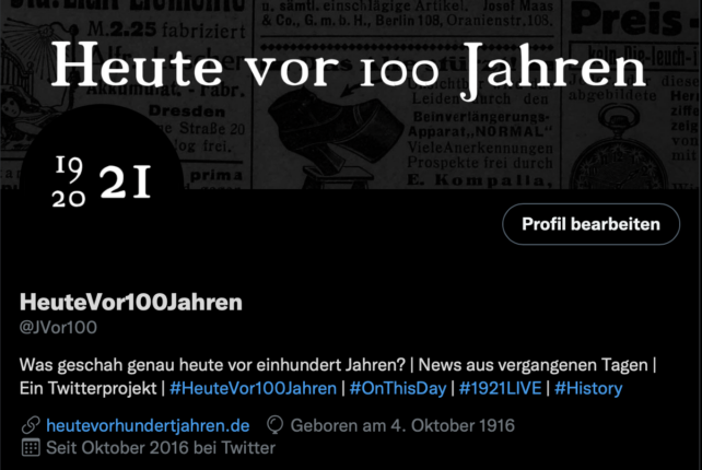 Twitterprojekt – Heute vor 100 Jahren